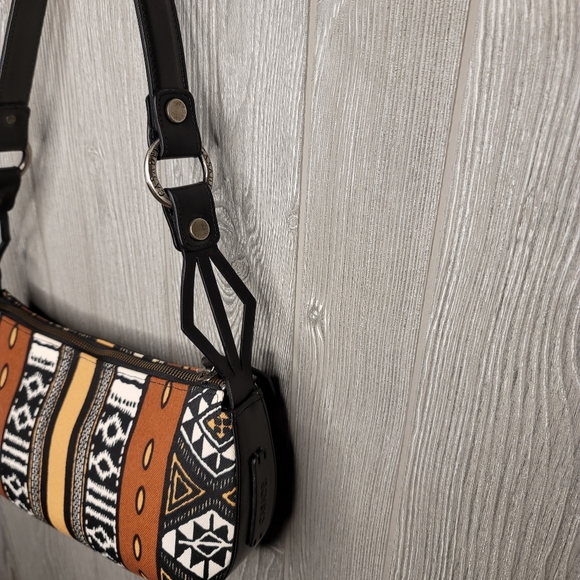 Casadei NWOT brown and black geometric pattern fabric shoulderbag. - Picture 4 of 9